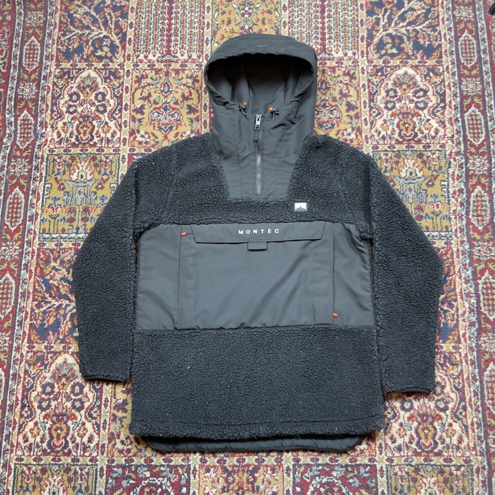 Montec‎ Echo Black Sherpa Fleece Half Zip Hoodie Mens XS Pullover Jacket